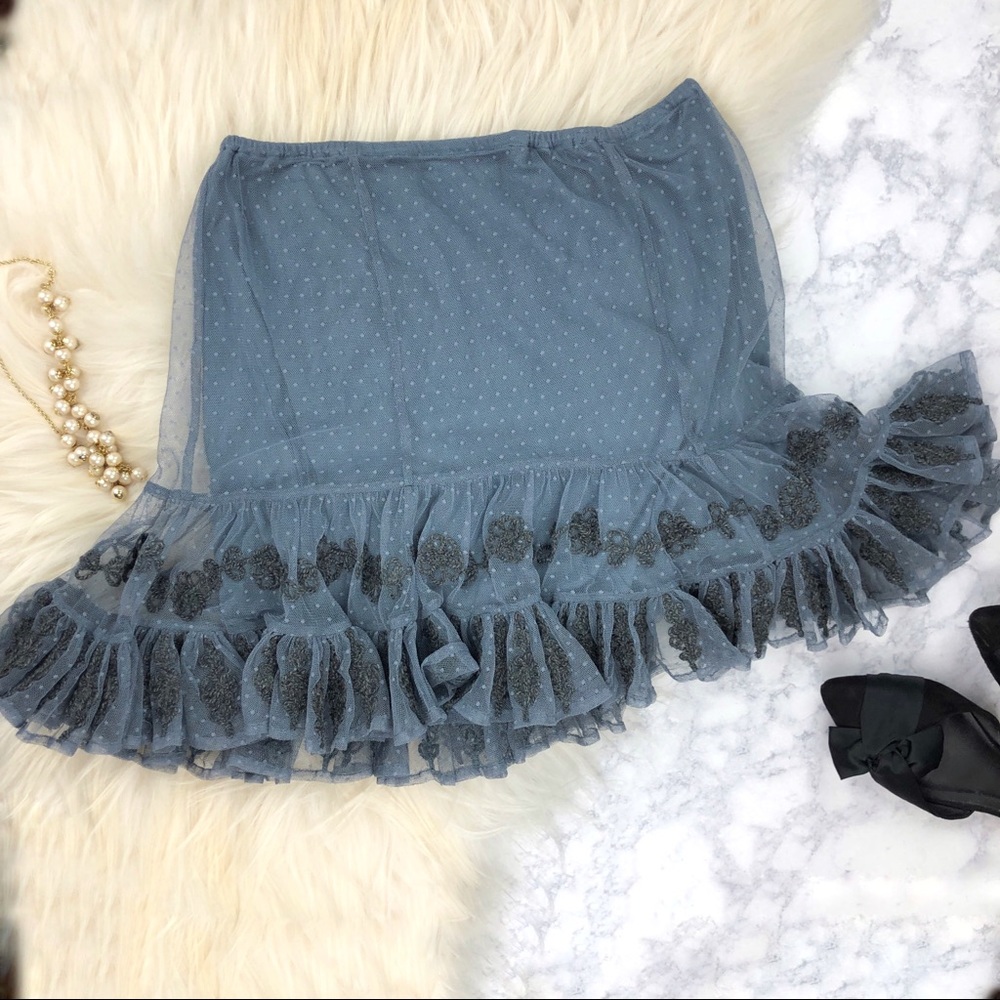NWT Free People Polka Dot Mesh Ruffled Skirt - Picture 3 of 8
